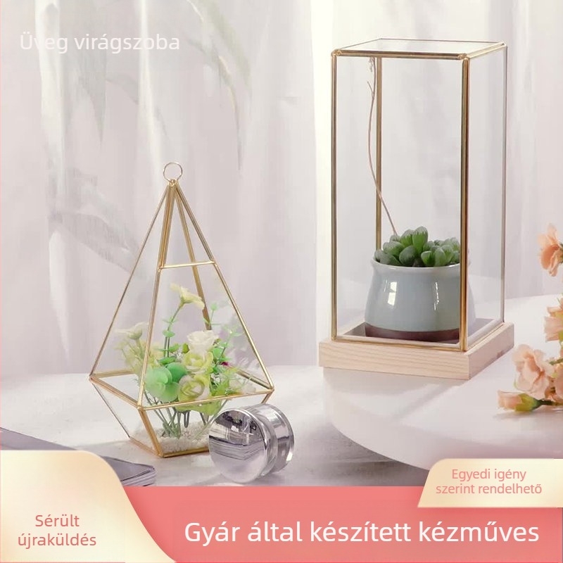 Geometriai üveg edény szukkulensek és megőrzött virágok számára, testreszabható beépített felület
