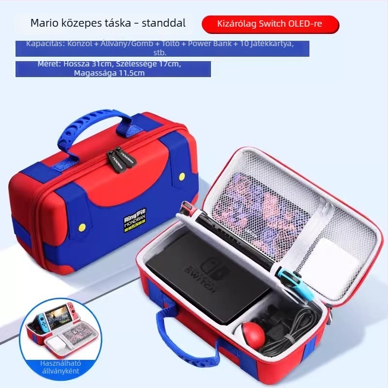 Nintendo Switch tároló táska EVA+PU; kompatibilis Switch, Switch OLED, Switch Lite; modell: Switch; súly: 450,5 g