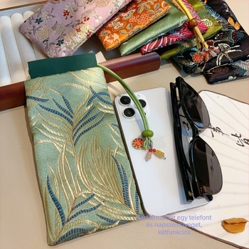 Crossbody mobiltelefon-táska irodalmi-nemzeti stílusban, selyem anyag, húzózárral záródó, poliészter bélés, nőknek