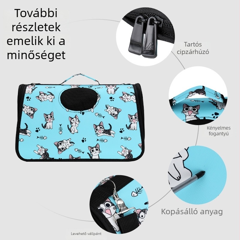 Képregény macska mintázatú kisállat táska űr kapszula stílusban — háromrészes készlet vállon/crossbody, összecsukható kutya szállító táska