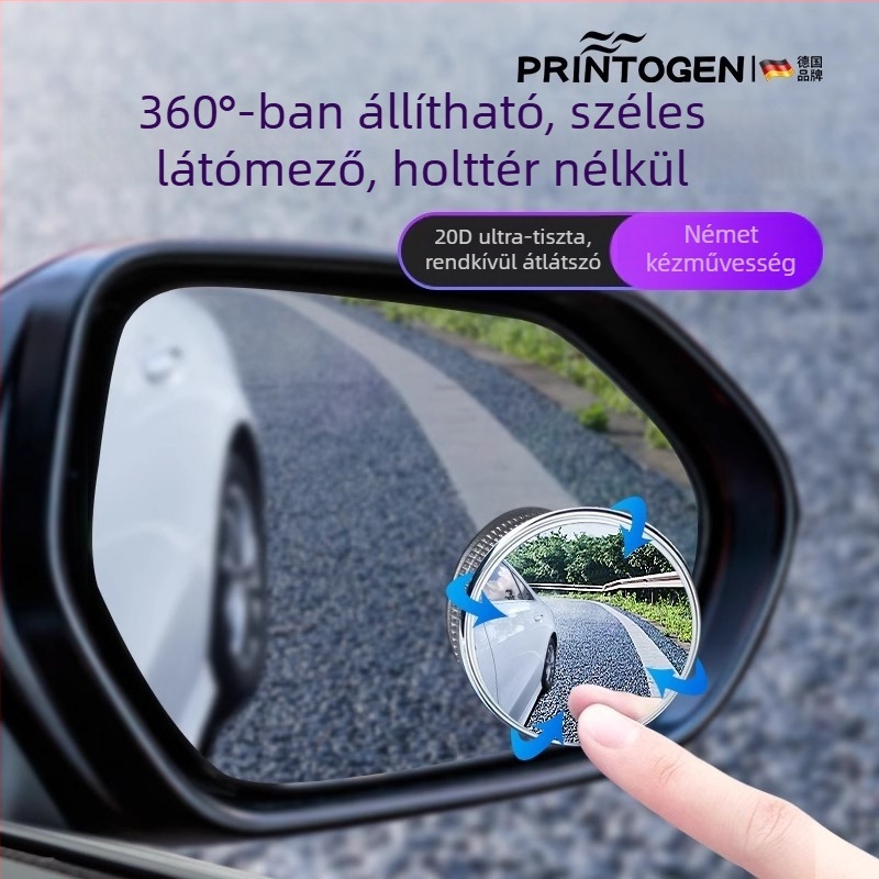 Mairichi autóhátsó nézet kiegészítő – Kör alakú tükör a holttérhez, 360° panorámás széles látószög, vákuumos rögzítés