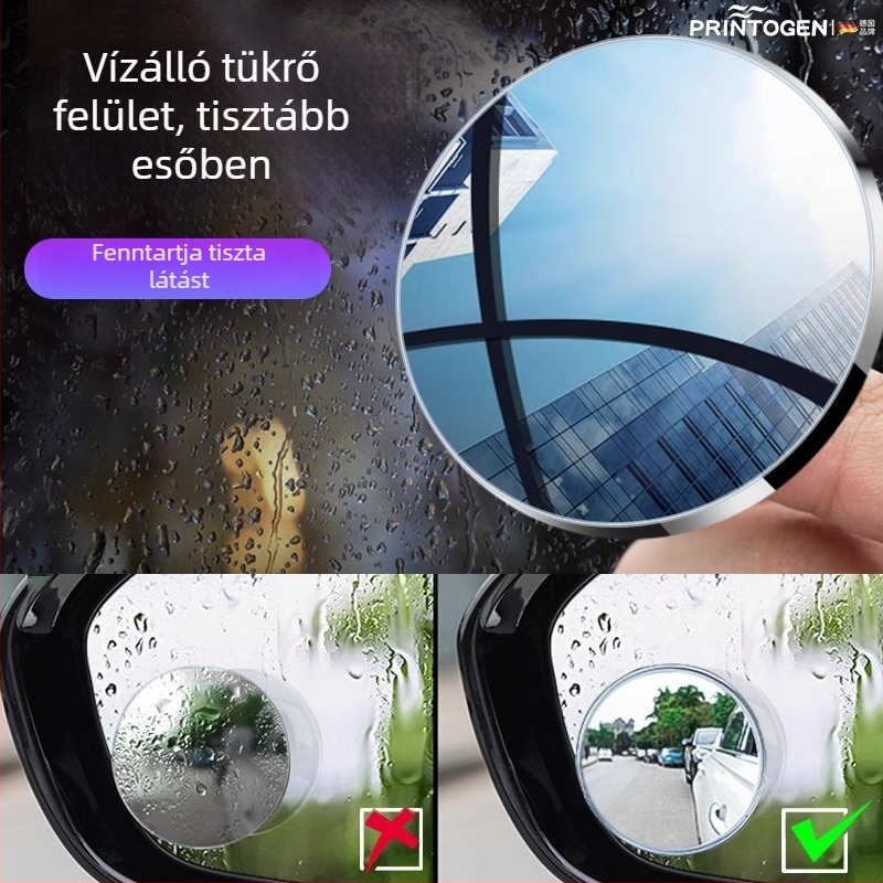 Mairichi autóhátsó nézet kiegészítő – Kör alakú tükör a holttérhez, 360° panorámás széles látószög, vákuumos rögzítés