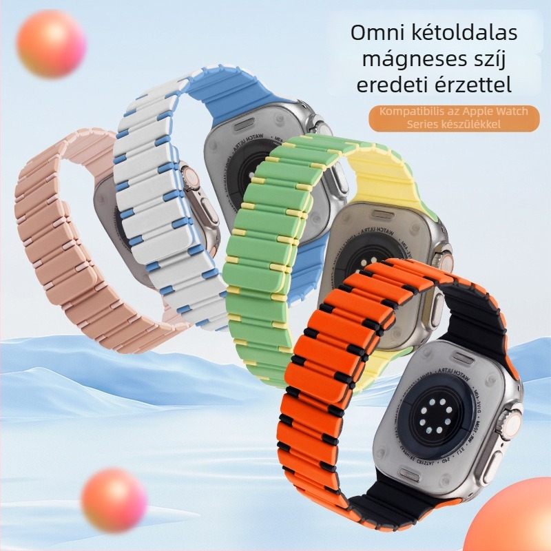 Szilikon mágneses szíj Apple Watch-hoz, méretek 42/44/45/49 mm, kompatibil az Apple Watch Ultra 2-vel