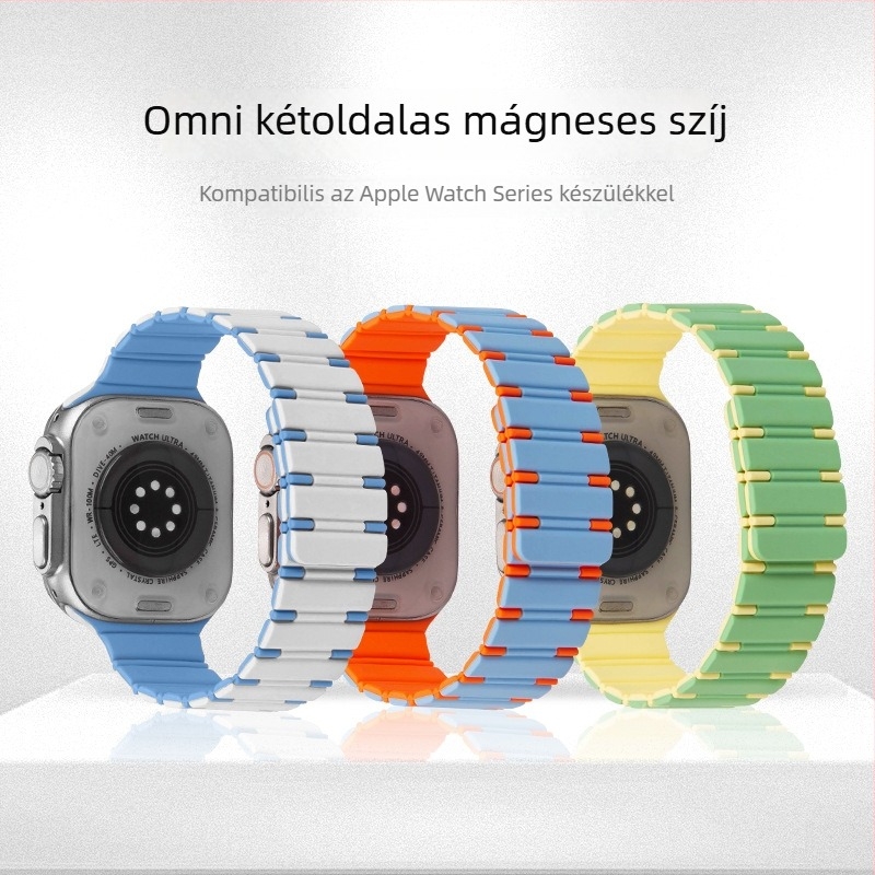 Szilikon mágneses szíj Apple Watch-hoz, méretek 42/44/45/49 mm, kompatibil az Apple Watch Ultra 2-vel