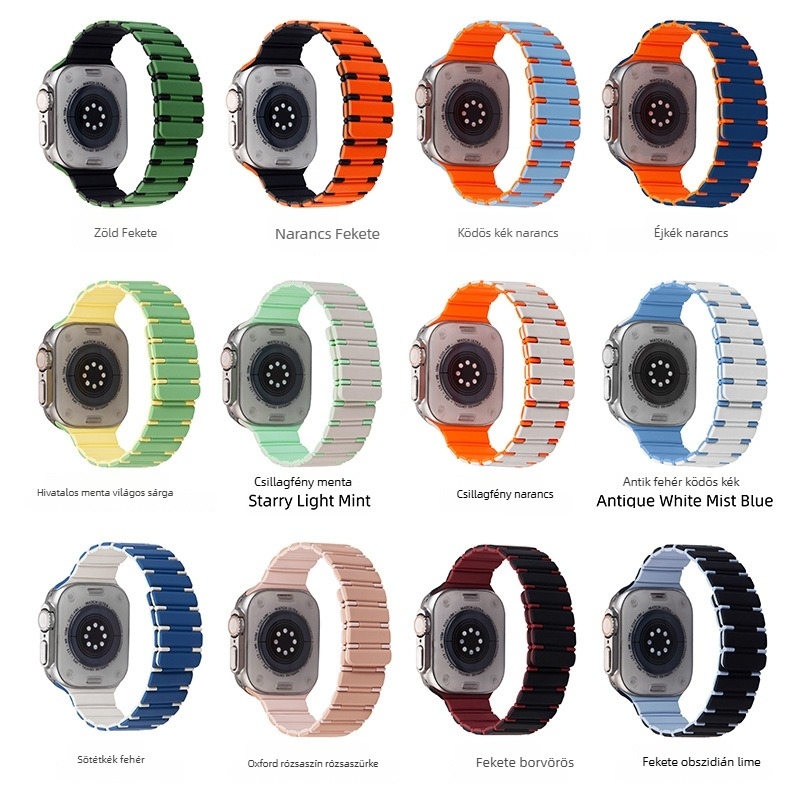 Szilikon mágneses szíj Apple Watch-hoz, méretek 42/44/45/49 mm, kompatibil az Apple Watch Ultra 2-vel