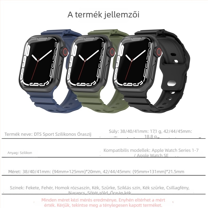 Apple Watch szilikonpánt - lélegző, izzadságot felszívó, kompatibilis az 1–8 és Ultra sorozatokkal