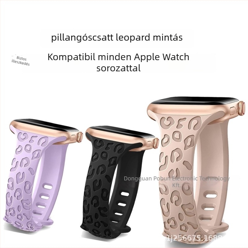 PUBEN szilikon Apple Watch szíj Series 1–8 és S9 kompatibilis, divatos stílus, leopárd mintás