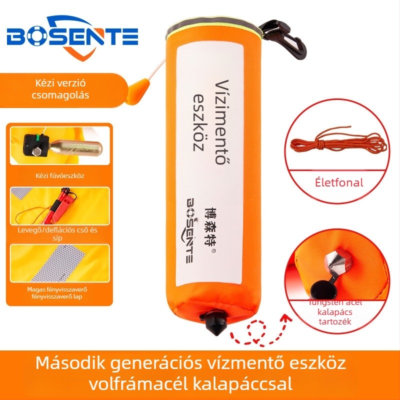 Automatikus felfújható autós életmentő gyűrű ablaktörővel és kalapáccsal, hordozható járműbe szerelt életmentő eszköz