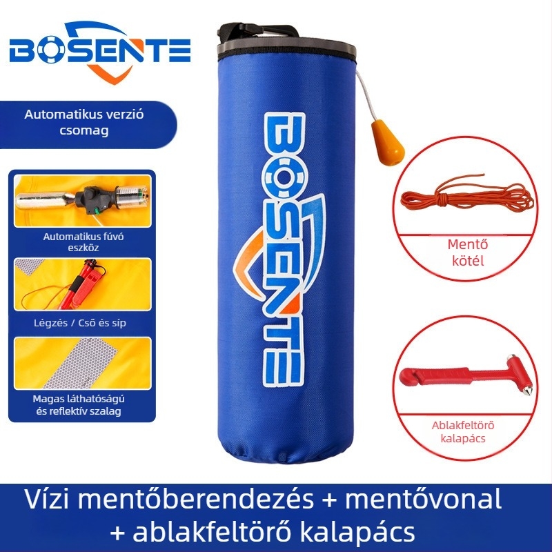 Automatikus felfújható autós életmentő gyűrű ablaktörővel és kalapáccsal, hordozható járműbe szerelt életmentő eszköz