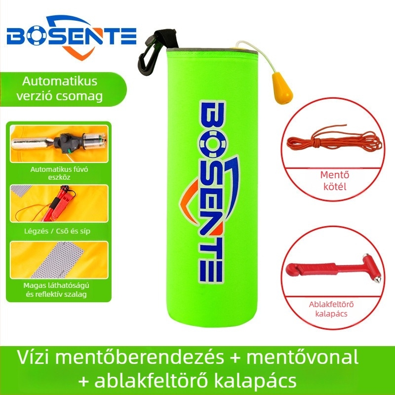 Automatikus felfújható autós életmentő gyűrű ablaktörővel és kalapáccsal, hordozható járműbe szerelt életmentő eszköz