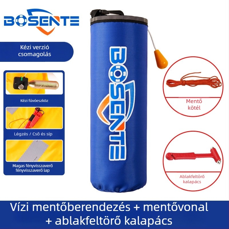 Automatikus felfújható autós életmentő gyűrű ablaktörővel és kalapáccsal, hordozható járműbe szerelt életmentő eszköz