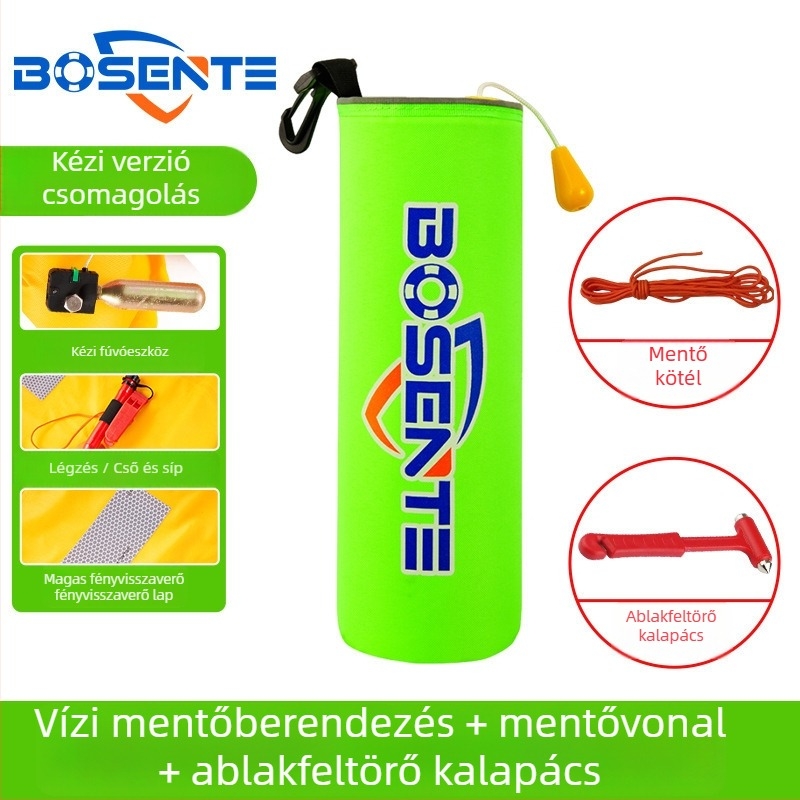 Automatikus felfújható autós életmentő gyűrű ablaktörővel és kalapáccsal, hordozható járműbe szerelt életmentő eszköz