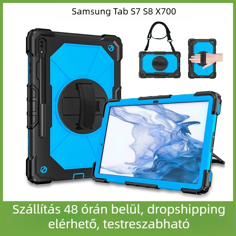 Samsung Tab S8 X700 tablet tok kézi pánttal és forgó állvánnyal, TPU