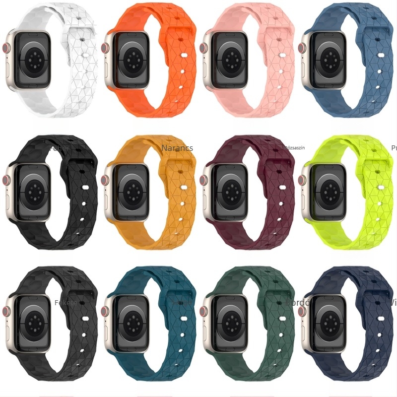 Apple Watch Ultra és a sorozatok S10/9/8/7/6/5/4/SE számára tervezett futballmintás szilikoncsuklópánt, 22 mm szélesség, hossz 100 mm + 128 mm