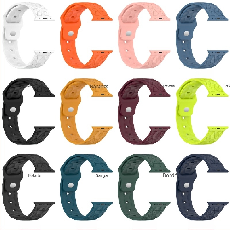Apple Watch Ultra és a sorozatok S10/9/8/7/6/5/4/SE számára tervezett futballmintás szilikoncsuklópánt, 22 mm szélesség, hossz 100 mm + 128 mm