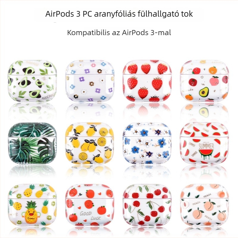AirPods Pro 2 átlátszó ütésálló védőtok, kézzel készített, gyümölcsös aranyozott mintával, Apple AirPodshoz