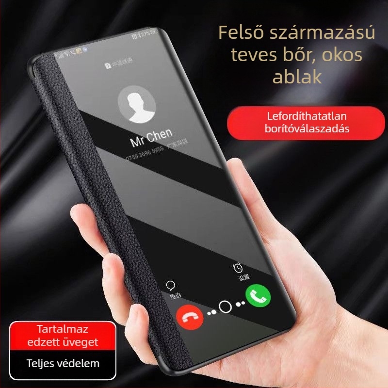 Huawei Enjoy 70X védőtok – flip bőr tok, teljes körű védelem, esésálló, puha héj, rétegelt lemezből készült konstrukció
