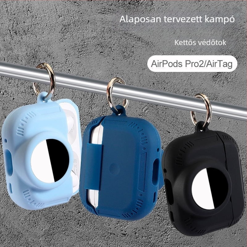 Szilikon védőtok AirPods Pro 2-höz, AirTag nyomkövető rekesz és előre helyezhető AirTag, puha tapintású felület