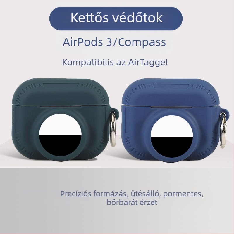 Szilikon védőtok AirPods Pro 2-höz, AirTag nyomkövető rekesz és előre helyezhető AirTag, puha tapintású felület