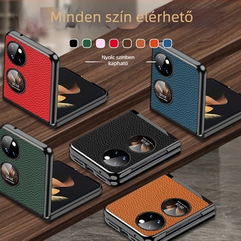Pocket2 bőrtok Huawei P50shez, hajtogatható védőtok valódi bőrből, mintás textúra
