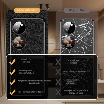 Pocket2 bőrtok Huawei P50shez, hajtogatható védőtok valódi bőrből, mintás textúra
