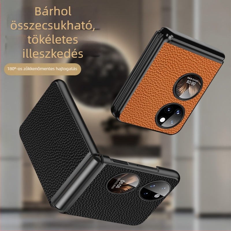 Pocket2 bőrtok Huawei P50shez, hajtogatható védőtok valódi bőrből, mintás textúra