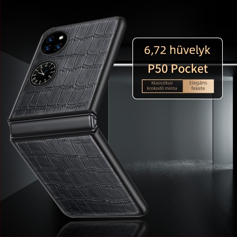 Pocket2 bőrtok Huawei P50shez, hajtogatható védőtok valódi bőrből, mintás textúra