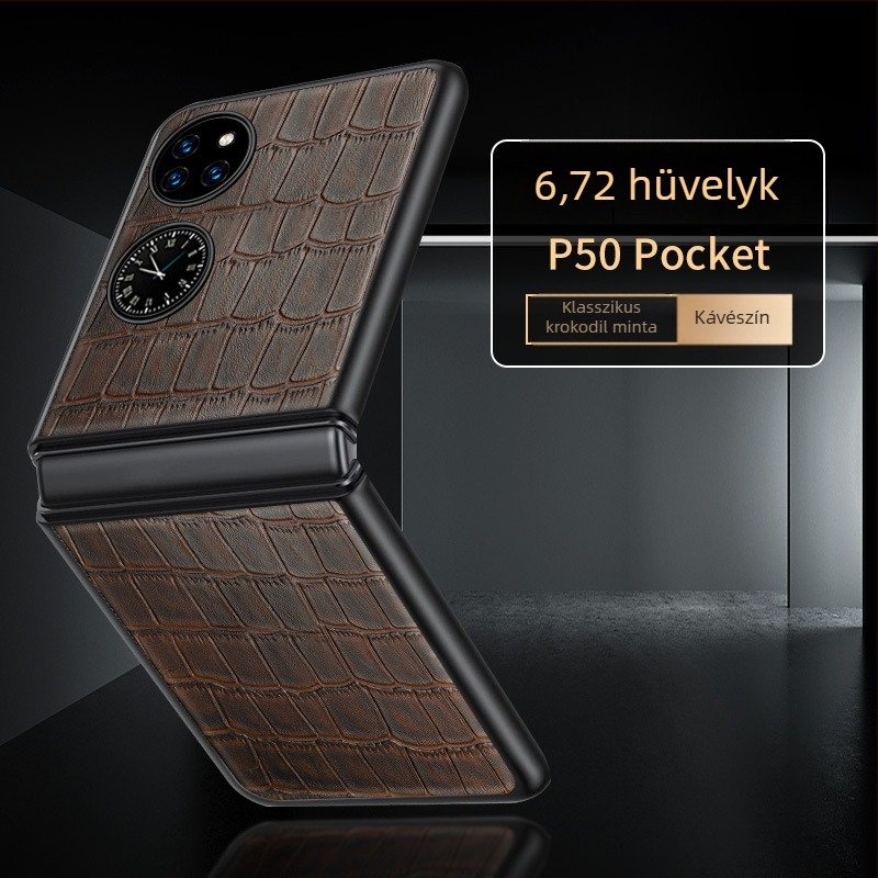 Pocket2 bőrtok Huawei P50shez, hajtogatható védőtok valódi bőrből, mintás textúra