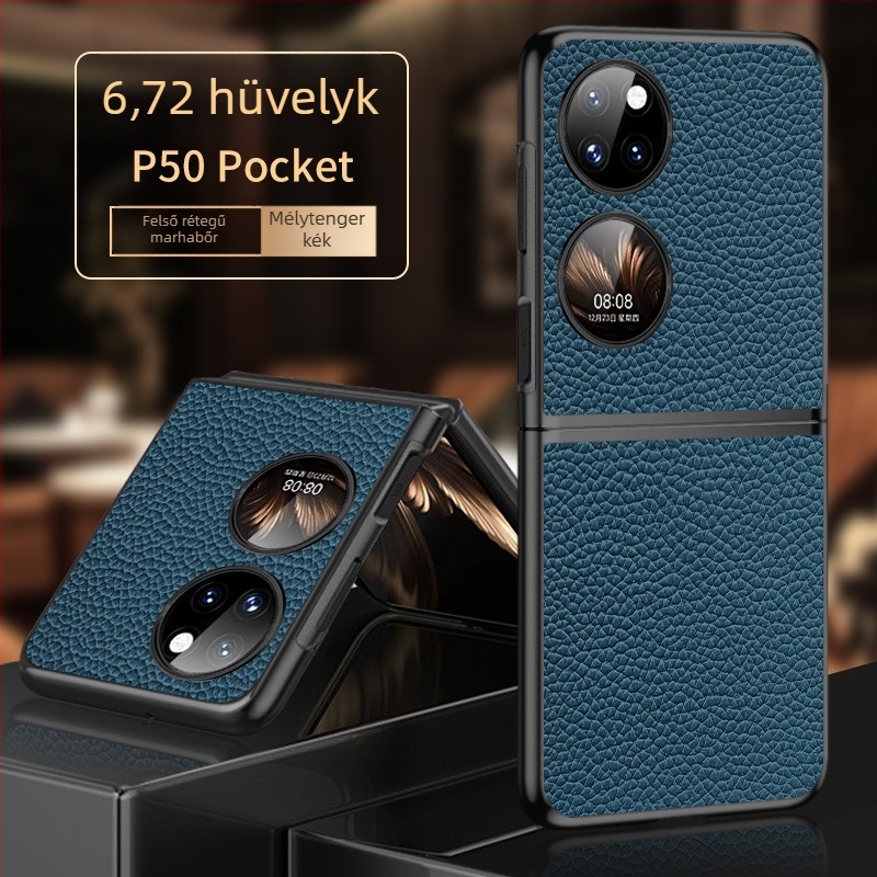 Pocket2 bőrtok Huawei P50shez, hajtogatható védőtok valódi bőrből, mintás textúra