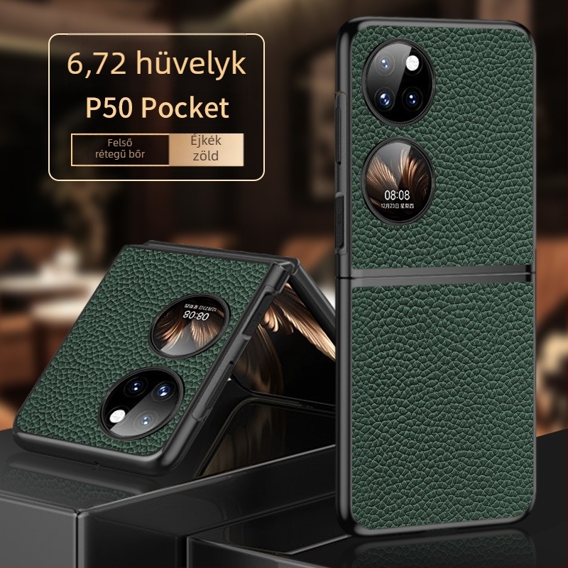 Pocket2 bőrtok Huawei P50shez, hajtogatható védőtok valódi bőrből, mintás textúra