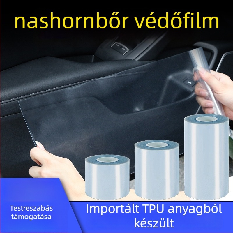 Autóajtó küszöb védőfilm Rhino bőr textúrával, átlátszó TPU védőfólia, öntapadós telepítés, láthatatlan, karcolás- és ütközésálló