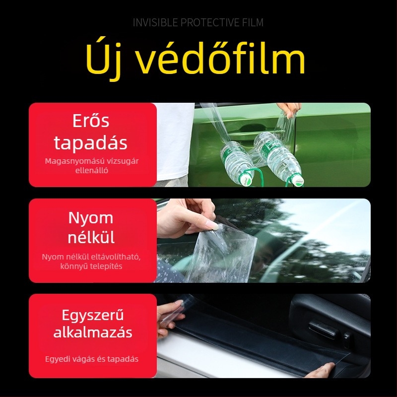 Autóajtó küszöb védőfilm Rhino bőr textúrával, átlátszó TPU védőfólia, öntapadós telepítés, láthatatlan, karcolás- és ütközésálló