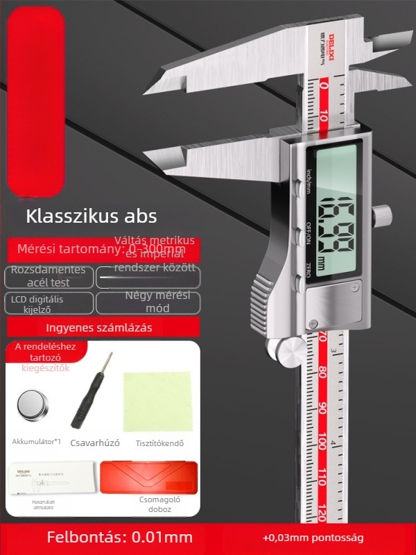 SHASHENG digitális tolómérő, ipari kategória, magas pontosság, mélységmérés