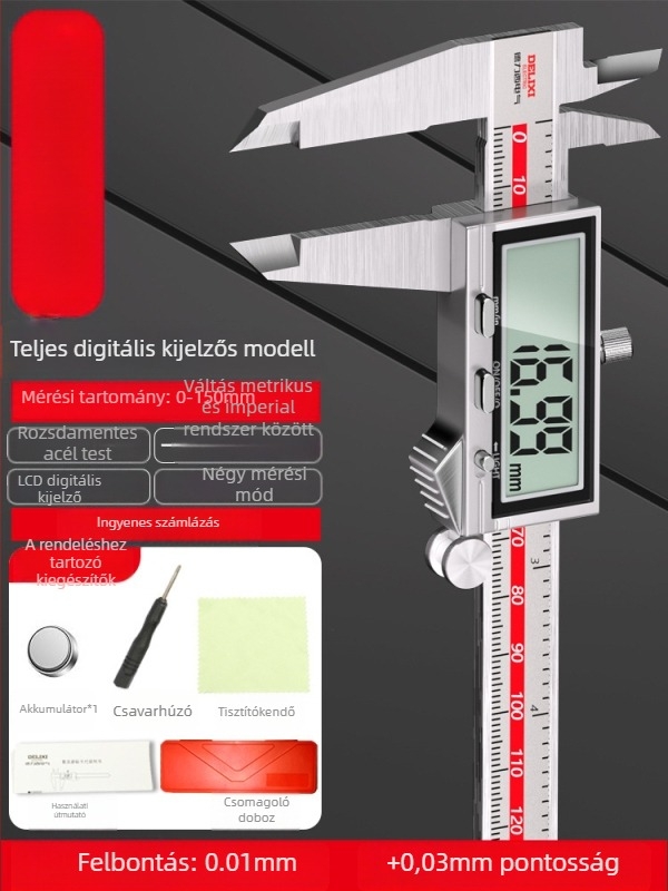 SHASHENG digitális tolómérő, ipari kategória, magas pontosság, mélységmérés