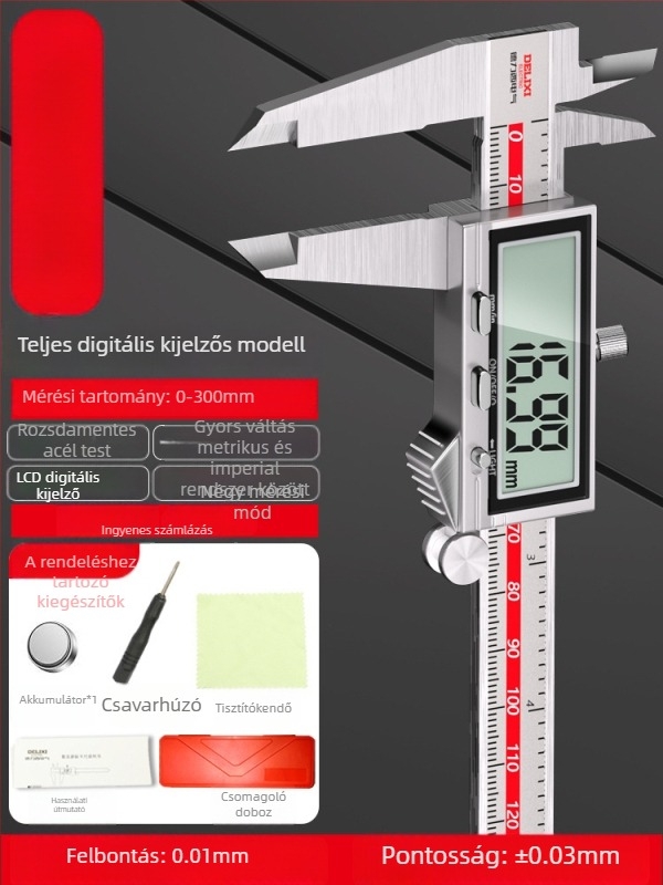 SHASHENG digitális tolómérő, ipari kategória, magas pontosság, mélységmérés