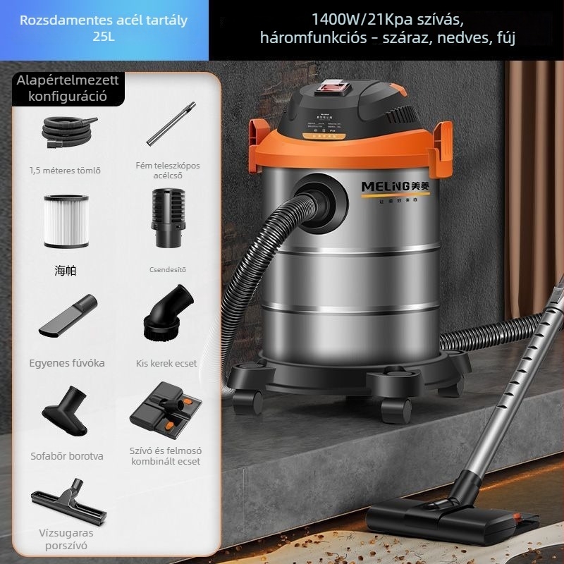 HEPA szűrővel, porleválasztóval és szűrőgyapottal ellátott porszívó – 1400W, 20000Pa szívóerő, 2 az 1-ben nedves/száraz, 220V otthoni használatra