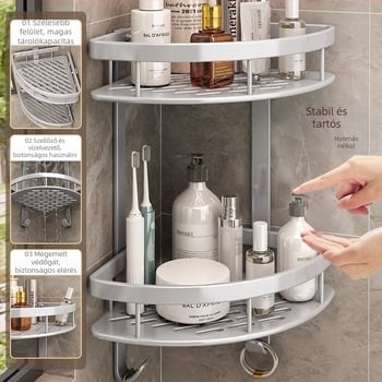 Space Aluminum fürdőszobai sarok háromszög kosár, falra szerelhető, 3 szint