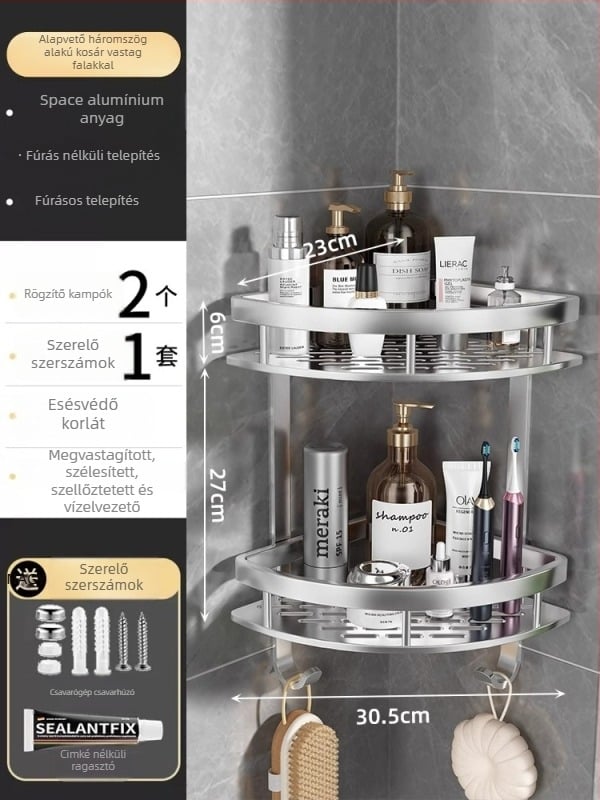 Space Aluminum fürdőszobai sarok háromszög kosár, falra szerelhető, 3 szint