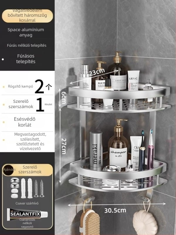 Space Aluminum fürdőszobai sarok háromszög kosár, falra szerelhető, 3 szint