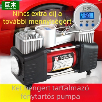 Kéthengeres 12V autó légpumpa digitális kijelzővel, 280W, 70 L/min, 3 m hosszú kábel