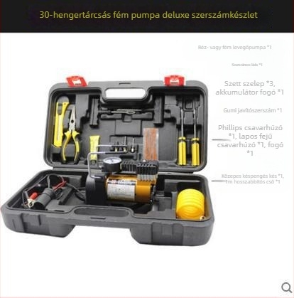 Kéthengeres 12V autó légpumpa digitális kijelzővel, 280W, 70 L/min, 3 m hosszú kábel