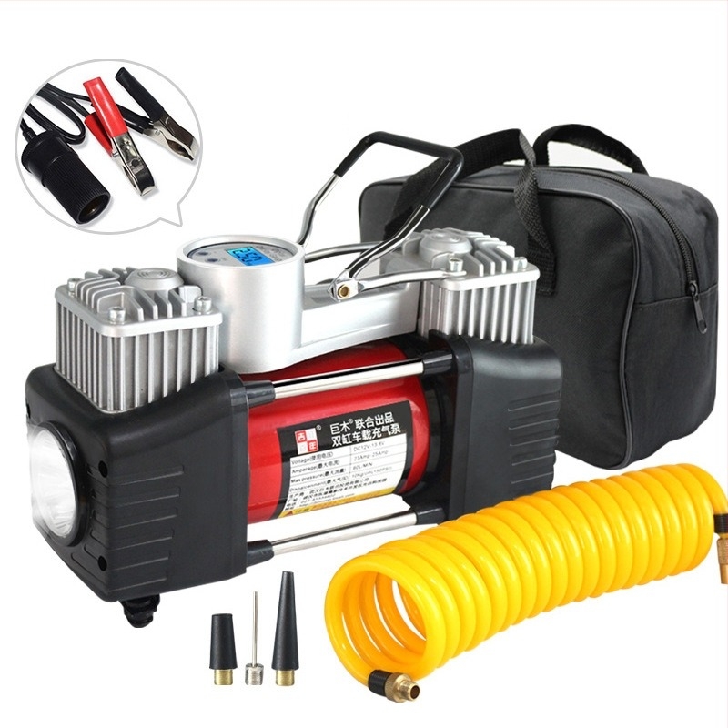 Kéthengeres 12V autó légpumpa digitális kijelzővel, 280W, 70 L/min, 3 m hosszú kábel