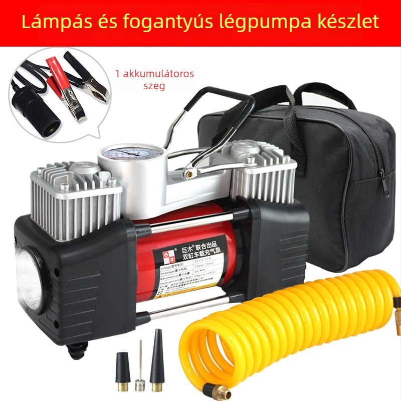 Kéthengeres 12V autó légpumpa digitális kijelzővel, 280W, 70 L/min, 3 m hosszú kábel