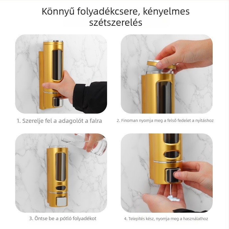 Háromfejes szappanadagoló, falra szerelhető, kézi pumpa, ABS, elektroplatírozott bevonat