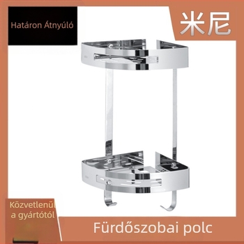 Fali sarokpolc a fürdőszobához, rozsdamentes acélból, 30 kg terhelhetőség, modell A01, tükörfényes felület