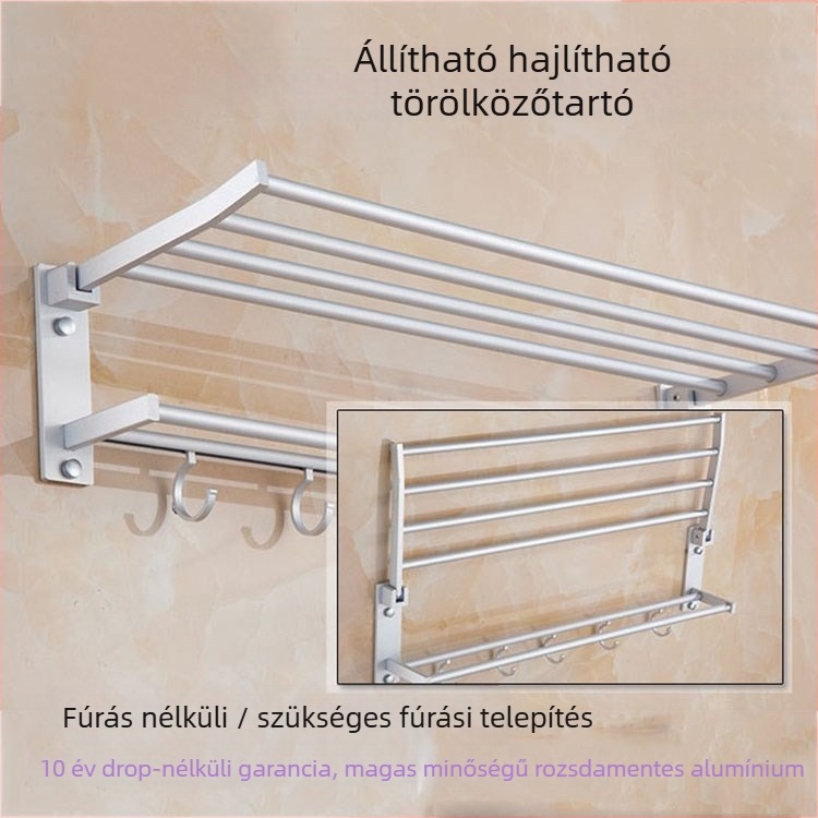Összecsukható törölközőtartó two szintes, alumíniumötvözetből, anodizált felülettel, teherbírás 15 kg, modern minimalista design