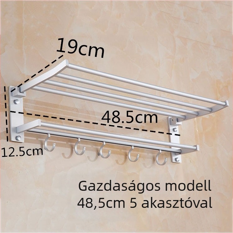 Összecsukható törölközőtartó two szintes, alumíniumötvözetből, anodizált felülettel, teherbírás 15 kg, modern minimalista design