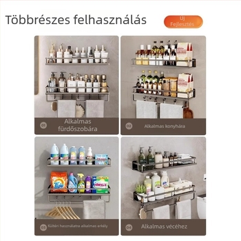 Fúrás nélküli falra szerelhető fürdőszobai tároló — négyzetes, egy polcos felület, sütőben kezelt felület, teherbírás 15 kg