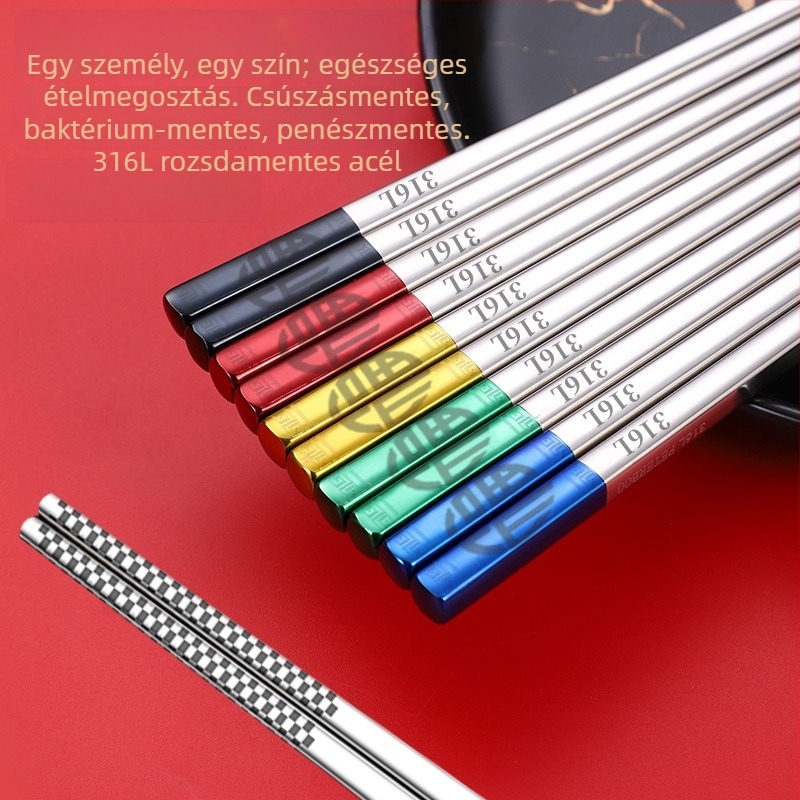 Chopsticks 304 rozsdamentes acélból, csúszásmentes, élelmiszer-minőség, ajándékdoboz, új kínai stílus (nemzeti trend)
