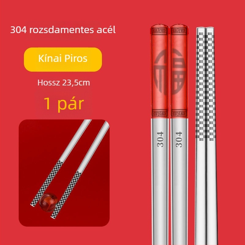 Chopsticks 304 rozsdamentes acélból, csúszásmentes, élelmiszer-minőség, ajándékdoboz, új kínai stílus (nemzeti trend)